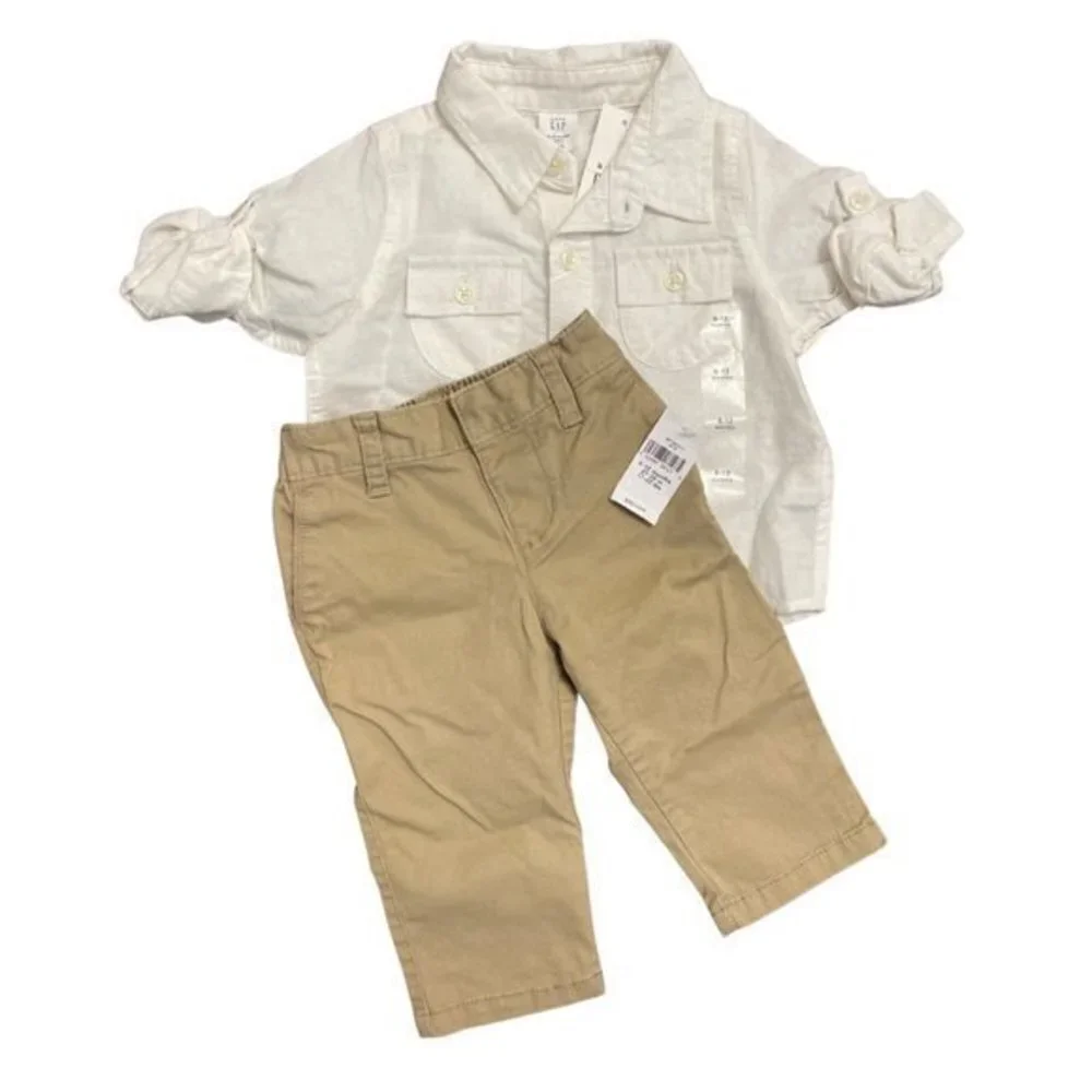 Gap Outfit | White Button Down and Khaki Pants | 6-12 Months (NWTs)